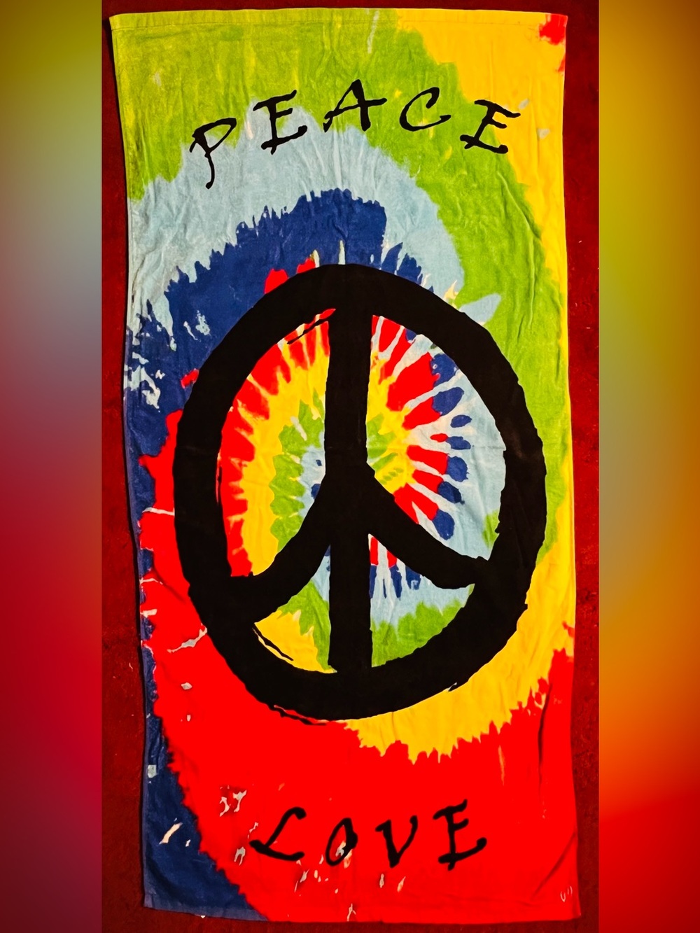 Retro Hippie Love Tie Dye Peace Sign Beach Towel